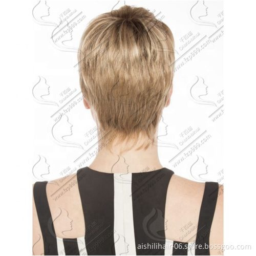 Aishili The factory wholesale synthetic wigs short pixie cut natural straight light brown hair for Fashion American woman